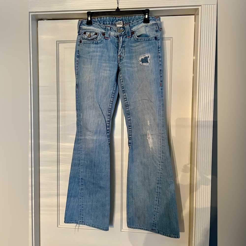 True Religion Light Blue Flare Jeans Made in the USA Y2K 100% Cotton